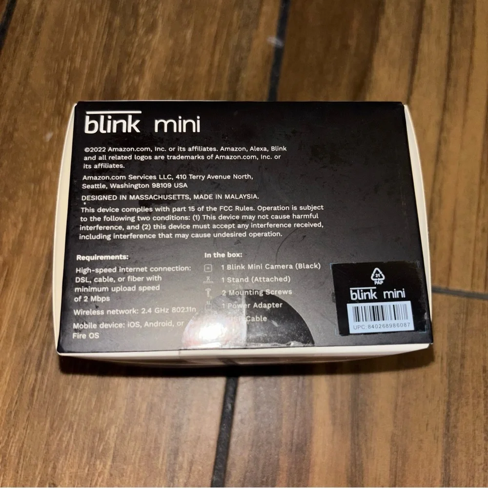 Blink 1080p Wi-Fi Indoor Wired Security Camera Black Motion Detection 2Way Audio